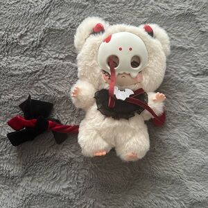 Plush Bear Doll with Mask and Red Accents